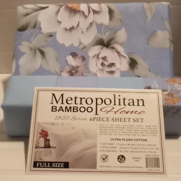 Metropolitan Bamboo Blue Floral Full Size Sheets - Picture 5 of 9